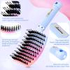 Boar Bristle Hair Brush, Curved Vented Detangler Brush Faster Blow Drying, Paddle Detangling Brush for Women Men Kids Wet Dry Long Curly Thick Straight Hair, Make Hair Shiny and Healthier(Purple+Blue) view 2