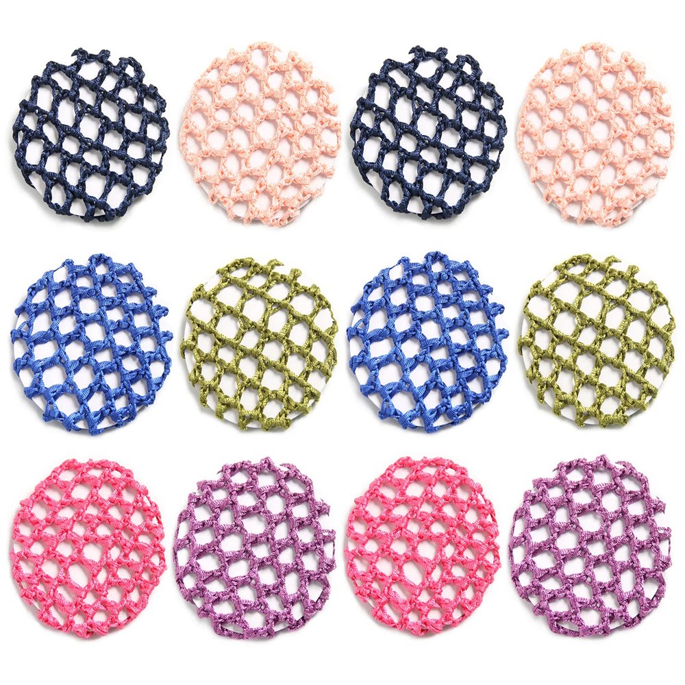 12pcs Women Hair Bun Covers and Scrunchie Makers - Stretchy Elastic Ballet Bun Hair Nets, Hair Styling Accessories for Girls and Dance (MX2)