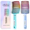 Boar Bristle Hair Brush, Curved Vented Detangler Brush Faster Blow Drying, Paddle Detangling Brush for Women Men Kids Wet Dry Long Curly Thick Straight Hair, Make Hair Shiny and Healthier(Green+Blue) view 1