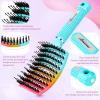 Boar Bristle Hair Brush, Curved Vented Detangler Brush Faster Blow Drying, Paddle Detangling Brush for Women Men Kids Wet Dry Long Curly Thick Straight Hair, Make Hair Shiny and Healthier(Green+Blue) view 2