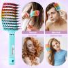 Boar Bristle Hair Brush, Curved Vented Detangler Brush Faster Blow Drying, Paddle Detangling Brush for Women Men Kids Wet Dry Long Curly Thick Straight Hair, Make Hair Shiny and Healthier(Green+Blue) view 4