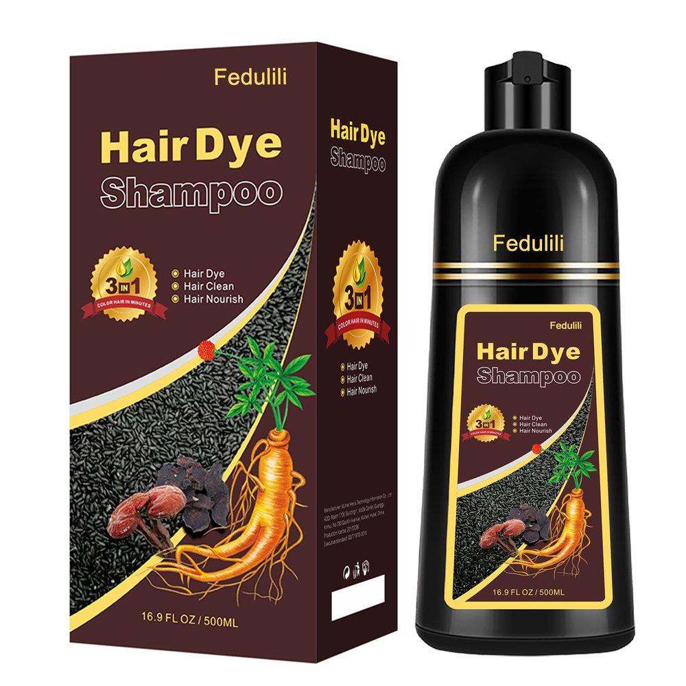Fedulili Instant Dark Red Wine Hair Dye Shampoo for Gray Hair, Natural Hair Color Shampoo for Women Men, 100% Coverage for Salon Home Use, 17.5 Fl Oz (Dark Red Wine)