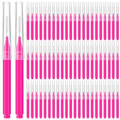 Lallisa 100 Pieces Micro Eyebrow Spoolie Brush with Cap Brow Lamination Tool Eyelash Brush Multifunctional Micro Lash Comb for Eyelash and Eyebrow Extensions Tool(Pink)