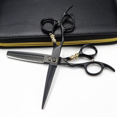 Hair Cutting Scissors, 6inch Professional Japan 440c steel Left Hand scissor Bearing hair scissors cutting barber haircut thinning shears hairdresser scissors (Color : Set with bag)