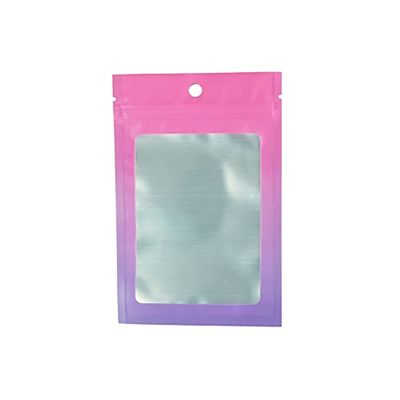 100PCS Cute Gradient Mylar Bags for Makeup Kits with Zipper Seal Packaging Bags for Acrylic Nails &Lashes with Window 15 x 22 cm (Gradient Pink)