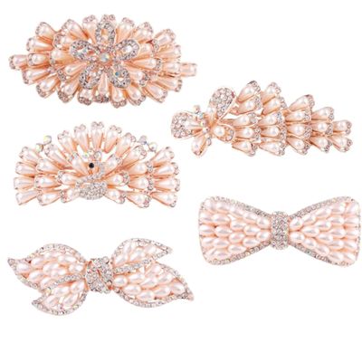 Szydbhd set optional French hair clip vintage wedding hair clip gold-plated inlaid artificial rhinestone pearls suitable for gifts (5-piece set)