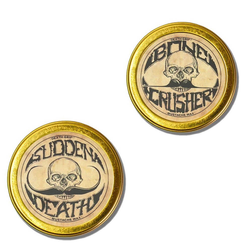THE VINTAGE GROOMING CO. Death Grip Combo | Sudden Death Hold & Bone Crusher Firm Mustache Waxes for Handlebar, English, Dali, Walrus & Curly Styles