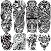 Tribal Totem Temporary Tattoo Sleeve for Men Women, 4-Sheet Full Arm Large Hawaiian Tribal Viking Fake Sleeve Tattoo Adult and 4-Sheet Black Polynesian Turtle Half Temp Tatoo Sticker Thigh Leg Body view 1