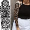 Tribal Totem Temporary Tattoo Sleeve for Men Women, 4-Sheet Full Arm Large Hawaiian Tribal Viking Fake Sleeve Tattoo Adult and 4-Sheet Black Polynesian Turtle Half Temp Tatoo Sticker Thigh Leg Body view 3