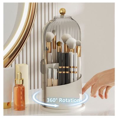 LZYLL Makeup Brush Holder Organizer with Lid-360 Rotating Luxury Cosmetic Organizer Makeup Organizer Lipstick Eyebrow Pencil Holder for Vanity Desktop Bathroom Countertop