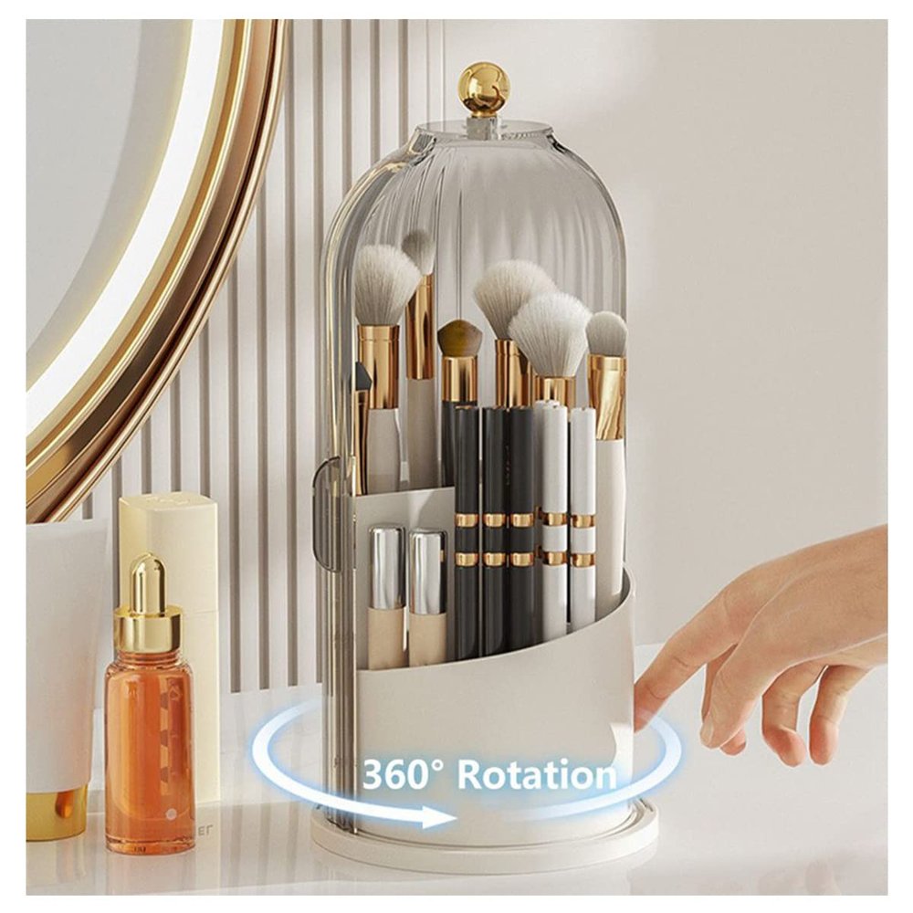 LZYLL Makeup Brush Holder Organizer with Lid-360 Rotating Luxury Cosmetic Organizer Makeup Organizer Lipstick Eyebrow Pencil Holder for Vanity Desktop Bathroom Countertop