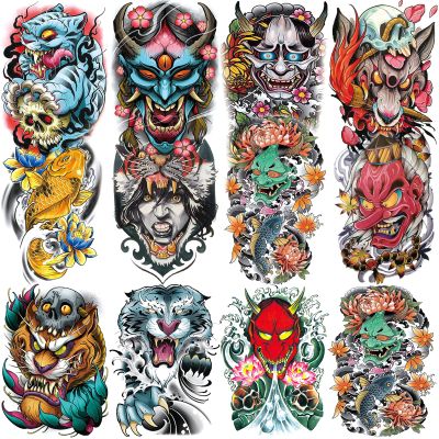 Ghost Joker Temporary Tattoo Sleeves for Adult Women Men, 4-Sheet Full Arm Colorful Japanese Drama Fake Sleeve Tattoo Sticker and 4-Sheet Realistic Large Half Temp Tatoo Party Favors Leg Body Art