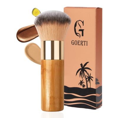 Kabuki Self Tanner Brush Ultra Soft Kabuki Makeup Brush for Face & Body, Flawless Self Tanning Tan Applicator for Liquid Cream Powder Foundation, Bronzer, Tanning Mousse & Shimmer Glow - Bamboo Handle