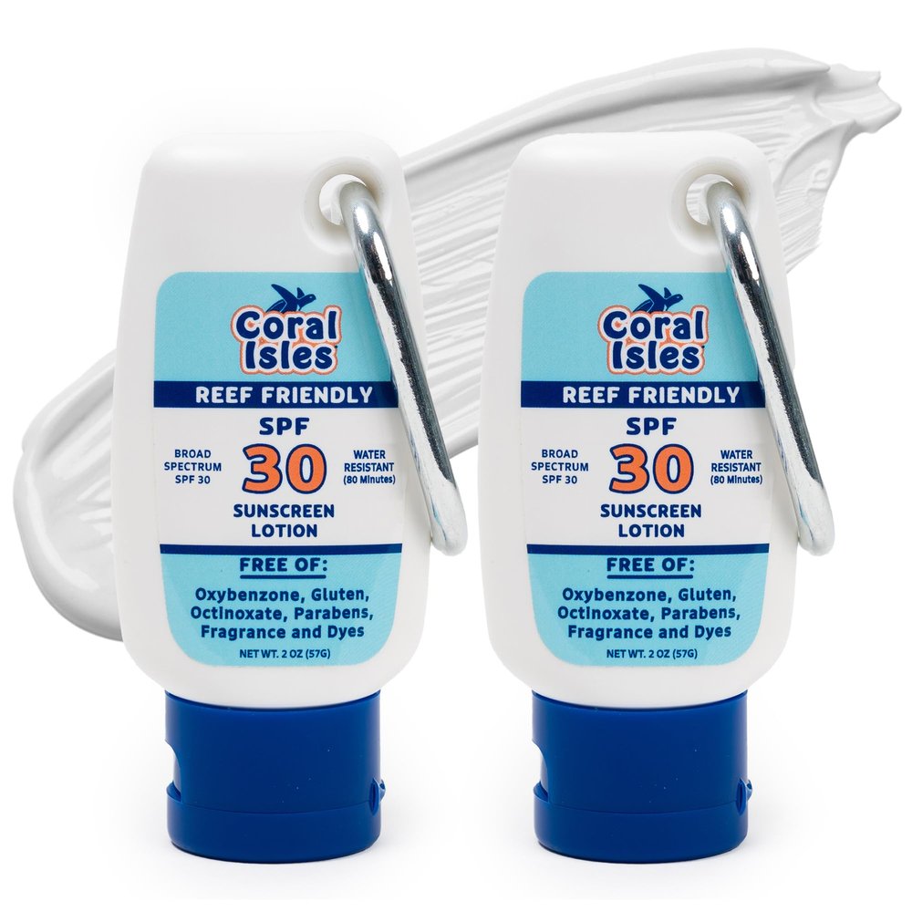 Coral Isles Sunscreen SPF 30 | Hawaii Compliant as Reef Safe | Octinoxate & Oxybenzone Free | Broad Spectrum UVA/UVB Protection | Water Resistant 80 Min. | Fragrance Free | 2 Fl Oz (Pack of 2))