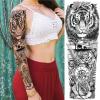 Flower Forest Temporary Tattoo Sleeve for Women Leg, 4-Sheet Full Arm Realistic Tiger Wolf Floral Fake Tattoo Sleeve Adult Girl and 4-Sheet Large Black Half Temp Tatoo Sticker Thigh Makeup Body Art view 2