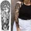Flower Forest Temporary Tattoo Sleeve for Women Leg, 4-Sheet Full Arm Realistic Tiger Wolf Floral Fake Tattoo Sleeve Adult Girl and 4-Sheet Large Black Half Temp Tatoo Sticker Thigh Makeup Body Art view 3