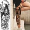 Flower Forest Temporary Tattoo Sleeve for Women Leg, 4-Sheet Full Arm Realistic Tiger Wolf Floral Fake Tattoo Sleeve Adult Girl and 4-Sheet Large Black Half Temp Tatoo Sticker Thigh Makeup Body Art view 4