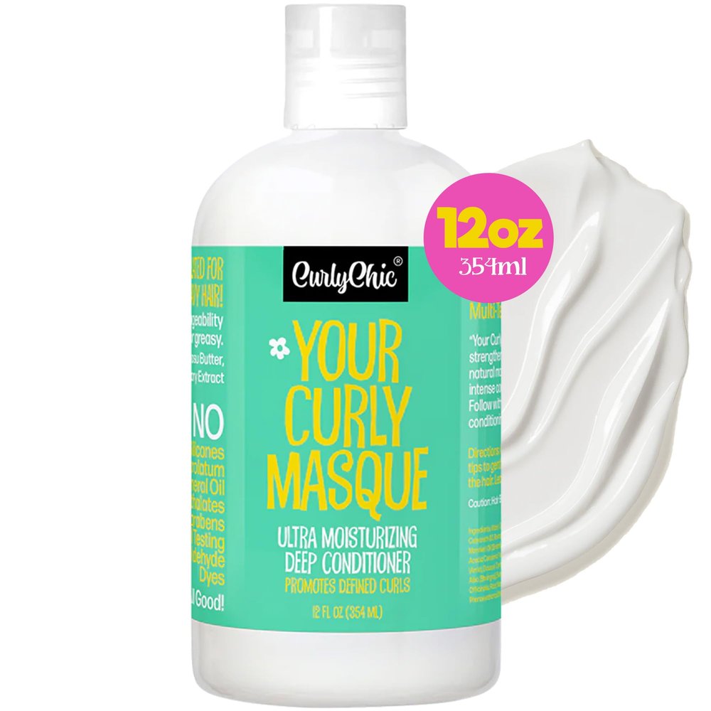 CurlyChic Your Curly Masque - Ultra Moisturizing Deep Conditioner for Curly, Kinky, Coily & Wavy Hair - Frizz-Free, Natural Ingredients, Sulfate & Paraben Free, Infused with Shea Butter& Babasu Butter