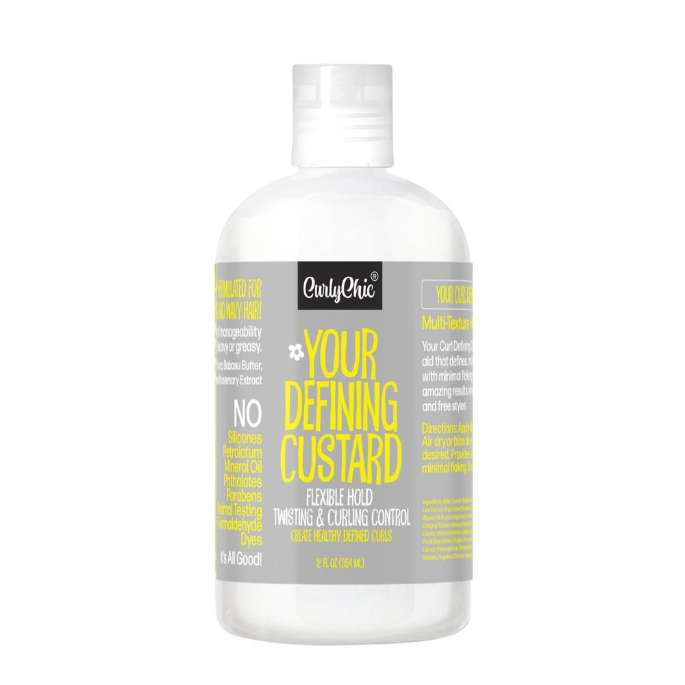 CurlyChic Your Defining Custard - Curl Defining & Moisturizing Styling Cream for Curly, Kinky, Coily, Wavy, & Frizzy Hair - Long-Lasting Hold, Flake-Free, No Crunch, Sulfate & Paraben Free, 12 fl oz