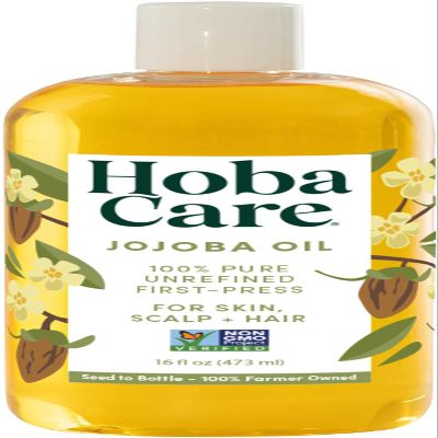 HobaCare Pure Jojoba Oil for Skin Care, Hair, Beard, Scalp Massage - 100% Unrefined Carrier Oil for Diluting Essential Oils - Natural, Hexane Free, Cruelty-Free, Long Shelf Life (16 oz)