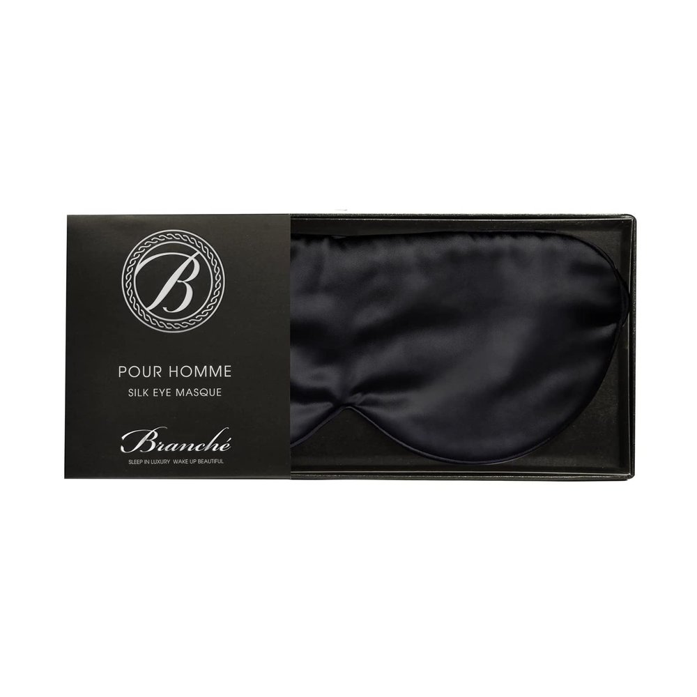 Branche Beauty Silk Eye Mask Pour Homme - Stylish 100% 6A Silk 22 Momme Sleep Mask, Eye Cover, Shade Blindfold Sleeping Mask for Luxury Sleep for Men Gifts for Him (Black)