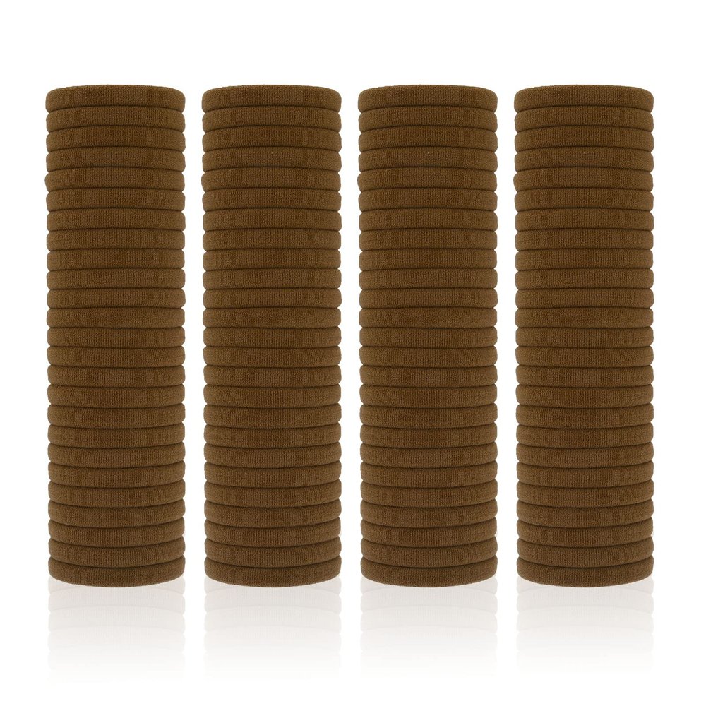 100 Pack Seamless Hair Ties for Women Girls Ponytail Holders for Thick Hair (Mid-Brown)