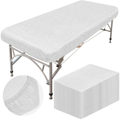 Mixweer 30 Pcs Oilproof and Waterproof Massage Table Sheets Fitted Spa 39 x 87 Inches Bed Cover Disposable Protective Sheets for Beauty Salon Skincare(White)