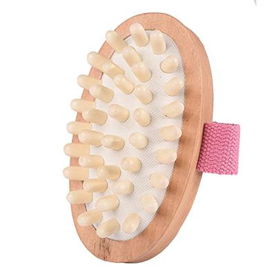 AnHua Natural Hand-Held Wood Massager Circulation Body Brush SPA Skin Brush Cellulite Reducer-Pink