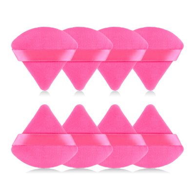 RAREIUS 8pcs Triangular Powder Puff Face Soft Velvet Makeup Puff for Loose Powder Body Powder Makeup Sponge for Contouring Wet Dry Foundation Blender Sponge Beauty Makeup Tool.(Rose Red)
