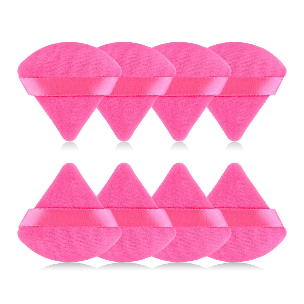 RAREIUS 8pcs Triangular Powder Puff Face Soft Velvet Makeup Puff for Loose Powder Body Powder Makeup Sponge for Contouring Wet Dry Foundation Blender Sponge Beauty Makeup Tool.(Rose Red)