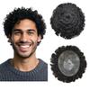 Afro Hair Units for Black Mens Toupee Meave Units Afro Toupee for Man Curly Human Hair Replacement System African American Curl Male Hairpiece (16MM Wavy, 1# Jet Black) view 1