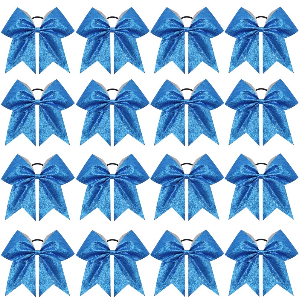 16PCS 8" Large Glitter Cheer Bows for Cheerleaders, CN Sparkly Hair Bows with Elastic Hair Ties Accessories for Teens Girls Women Cheerleading Softball Competition Sports (Blue)