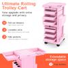TASALON Professional Salon Trolley Cart, Lockable 6 Trays & 2 Holders, Space Saving Mobile Storage for Hair Salon and Beauty Station - Pink view 2