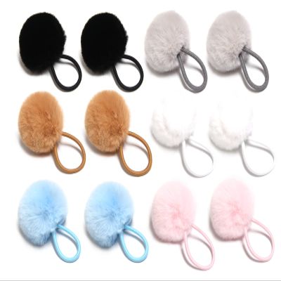 SUSULU Furry Hair Elastic Bands Faux Rabbit Fur Pompom Hair Ties Scrunchies for Women, Rubber Band with 5cm Ball Ponytail Holder Accessories Pack of 12pcs (6 Colors)