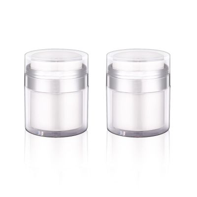 ASEVAT 2 Pack Airless Pump Jar, Refillable Cream Jar, 1.7 oz Moisturizer Pump Dispenser, Vacuum Bottle Dispenser, Travel Containers for Lotions and Creams Moisturizer (White)
