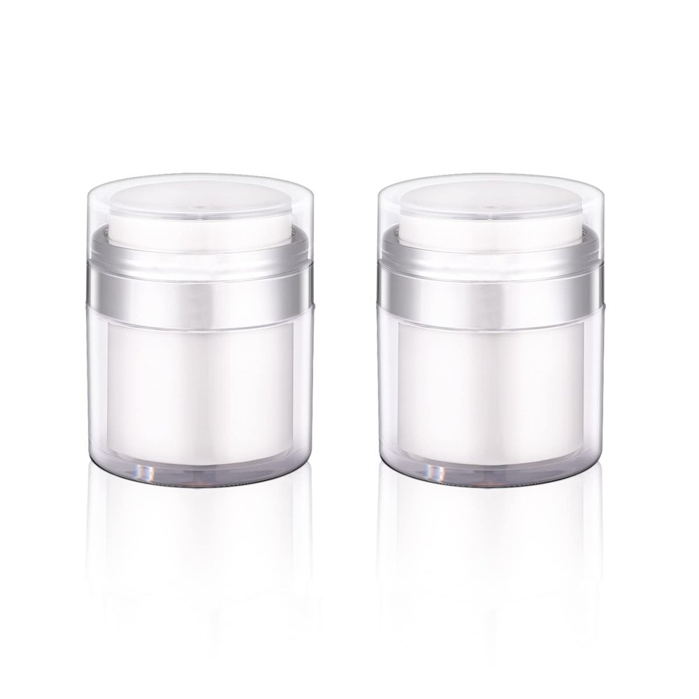 ASEVAT 2 Pack Airless Pump Jar, Refillable Cream Jar, 1.7 oz Moisturizer Pump Dispenser, Vacuum Bottle Dispenser, Travel Containers for Lotions and Creams Moisturizer (White)