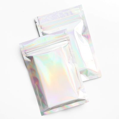 100PCS Rainbow Holographic Double-Sided Zipper Bags for Cosmetics and Makeup (10x15cm (4x6") (8.5x13cm (3.3x5.1"))
