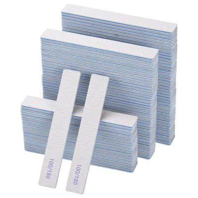 100 Pcs 100/180 Grit Rectangle Nail Files for Acrylic Nails, Reusable Double Sided Emery Boards Salon Grade Nail Files Bulk