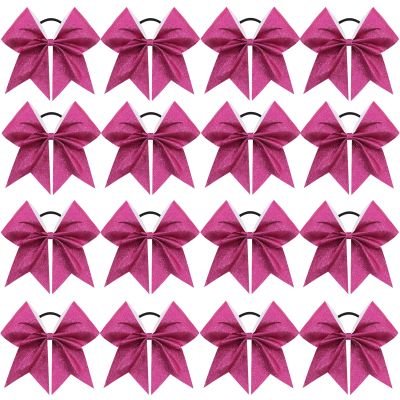 16PCS 8" Large Glitter Cheer Bows for Cheerleaders, CN Sparkly Hair Bows with Elastic Hair Ties Accessories for Teens Girls Women Cheerleading Softball Competition Sports (Hot Pink)