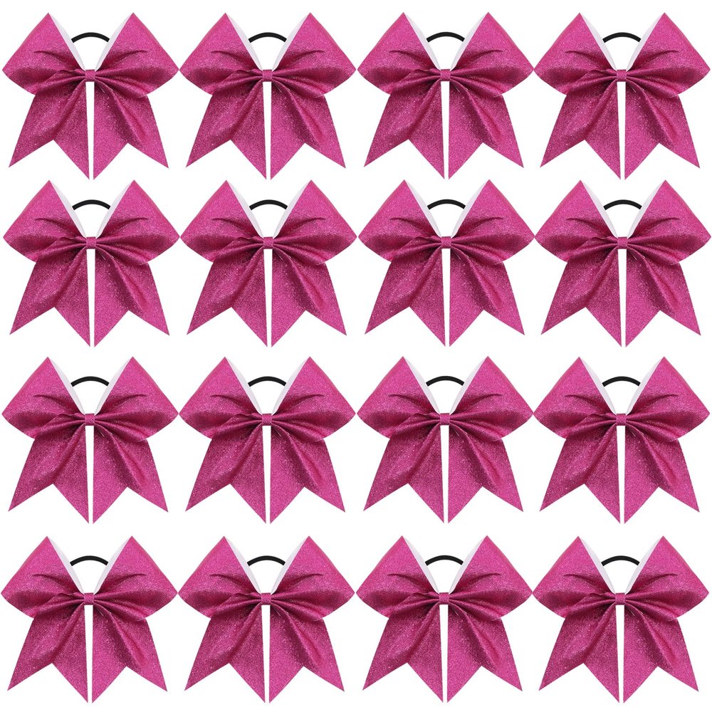 16PCS 8" Large Glitter Cheer Bows for Cheerleaders, CN Sparkly Hair Bows with Elastic Hair Ties Accessories for Teens Girls Women Cheerleading Softball Competition Sports (Hot Pink)