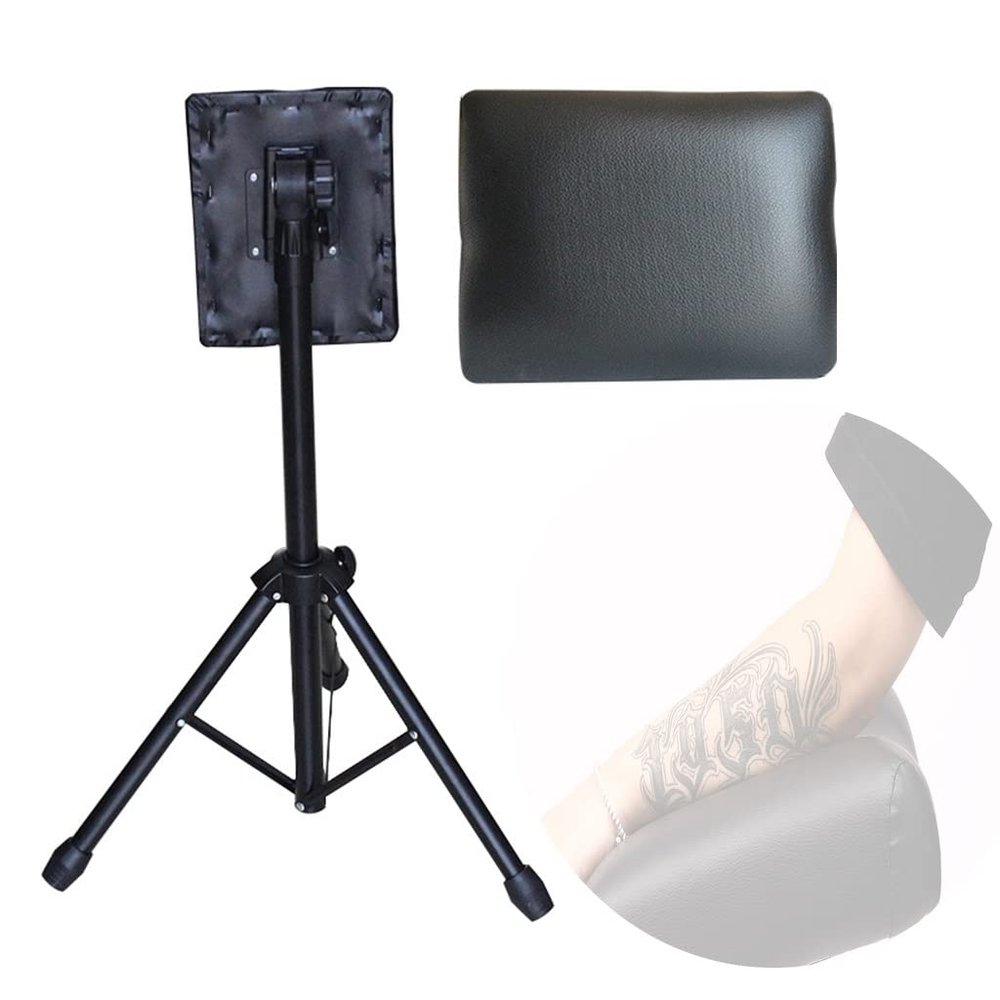Tattoo Armrest Stand Tattoo Armrest Stand, Tripod Stand Adjustable Height Tilt Black Leather Pad,Soft Sponge Pad,for Beauty Salon and Tattoo Studio