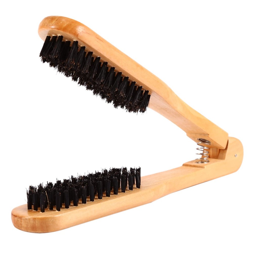 Straightening Brush, Professional Double Brushes Hair Straightening Comb Wooden Anti static Hair Straightener Comb Clamp Tool