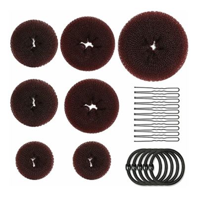 Miskall Donut Hair Bun Maker 7 Pieces Ring Style Bun Maker Set with Hair Bun Makers 5 Pieces Hair Elastic Bands 10 Pieces Hair Pins