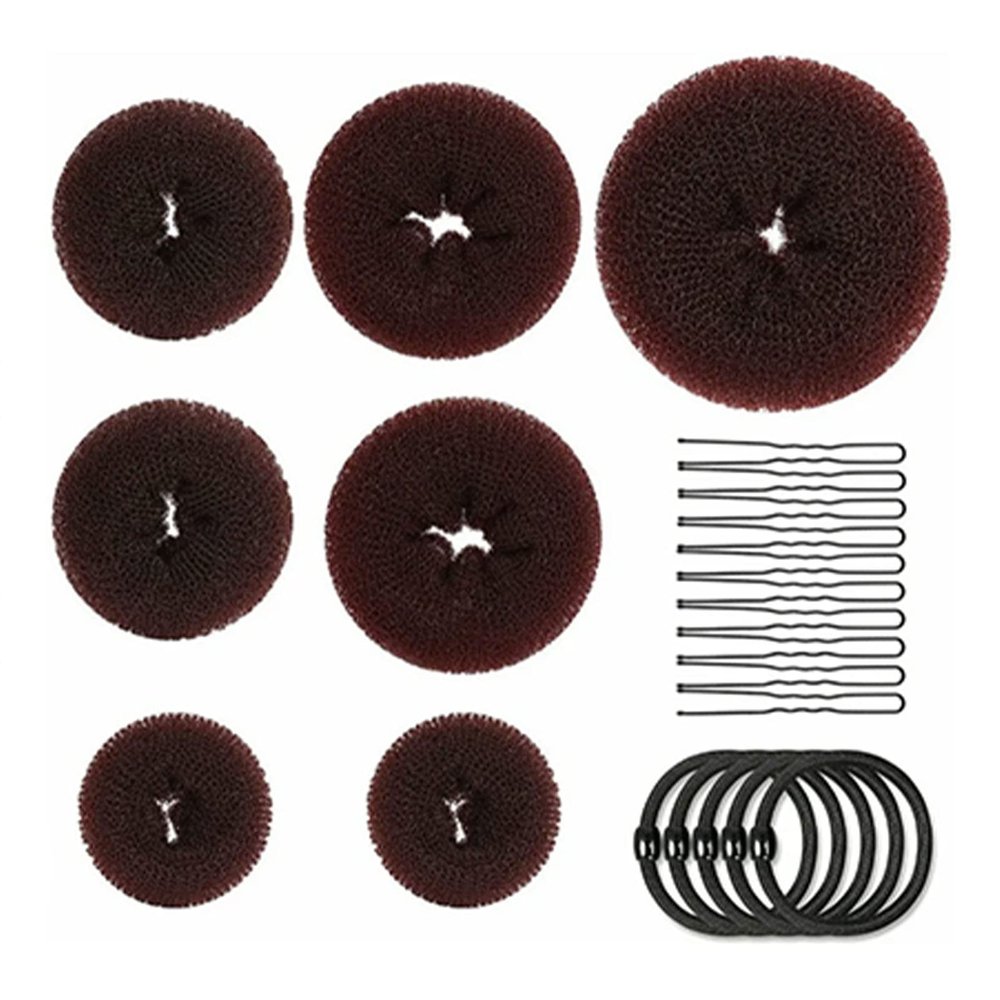 Miskall Donut Hair Bun Maker 7 Pieces Ring Style Bun Maker Set with Hair Bun Makers 5 Pieces Hair Elastic Bands 10 Pieces Hair Pins