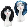 Hanbertti 2 Pack Silk Satin Hair Bonnet Sleeping Hat with Tie Band Bonnets Adjustable Bonnet for Curly Hair Sleep Adult WomenBlack+Midnight Blue view 1