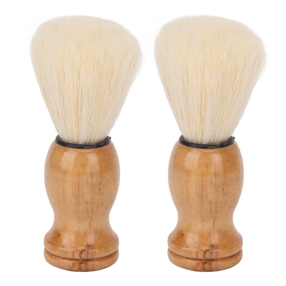 2 Pack Men Shaving Brush, Durable Synthetic Beard Brush with Wood Handle, Fast Lather Beard Foam Brush for Face Grooming, Skin Friendly Beard Care Shaving Cream Brush for Home Salon