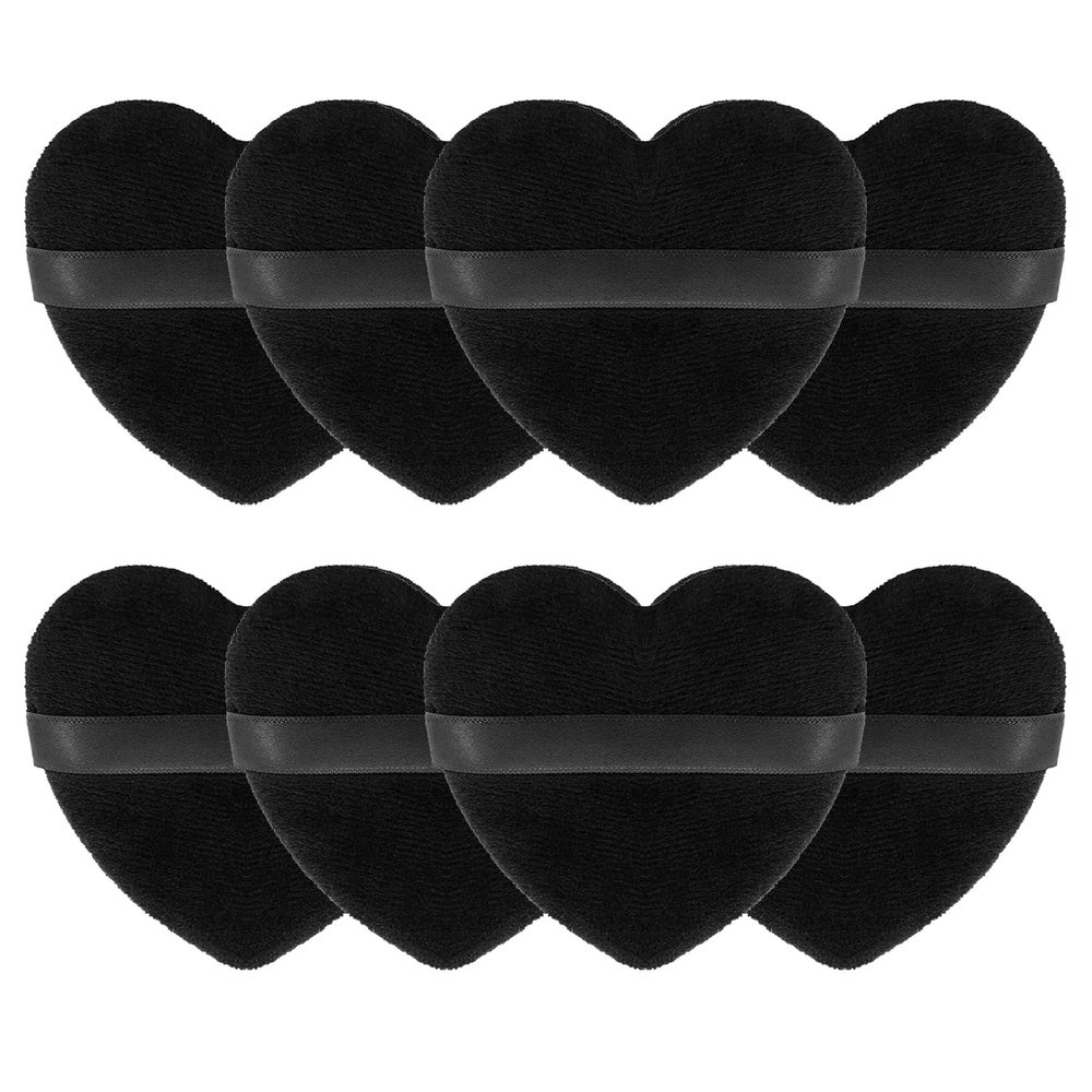 8 Pieces Heart Shape Powder Puffs Face Cosmetic Powder Puff Washable Reusable Soft Plush Powder Sponge Makeup Foundation Sponge for Face Body Loose Powder Wet Dry Makeup Tool, Black