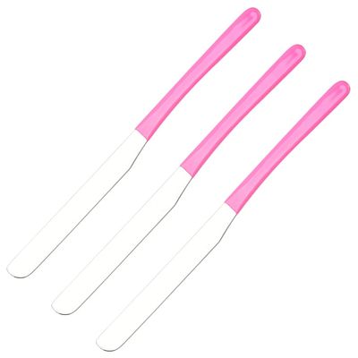 3 Pieces Stainless Steel Makeup Spatula Foundation Mixing Tool Eye Cream Spoon Beauty Scoop Makeup Beauty Spoons Cosmetic Skincare Spatula for Home Beauty Salon Use, Pink Rubber Cover