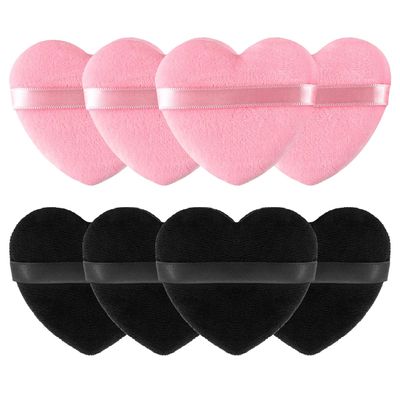 8 Pieces Heart Shape Powder Puffs Face Cosmetic Powder Puff Washable Reusable Soft Plush Powder Sponge Makeup Foundation Sponge for Face Body Loose Powder Wet Dry Makeup Tool, Black+Pink