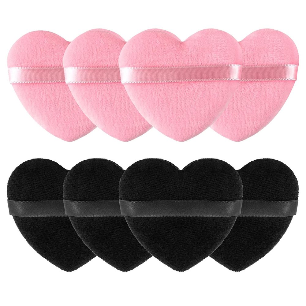 8 Pieces Heart Shape Powder Puffs Face Cosmetic Powder Puff Washable Reusable Soft Plush Powder Sponge Makeup Foundation Sponge for Face Body Loose Powder Wet Dry Makeup Tool, Black+Pink